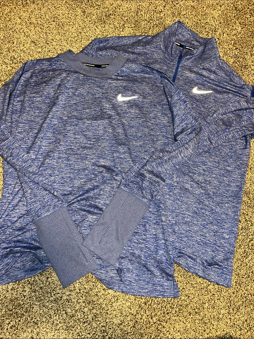 Nike Blue Heathered Athletic Long Sleeve Tops - Pair-Medium